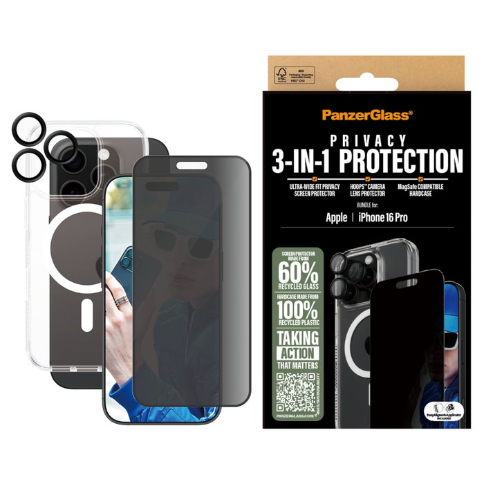 PanzerGlass 3-in-1 Privacy Protection Bundle para iPhone 16 Pro