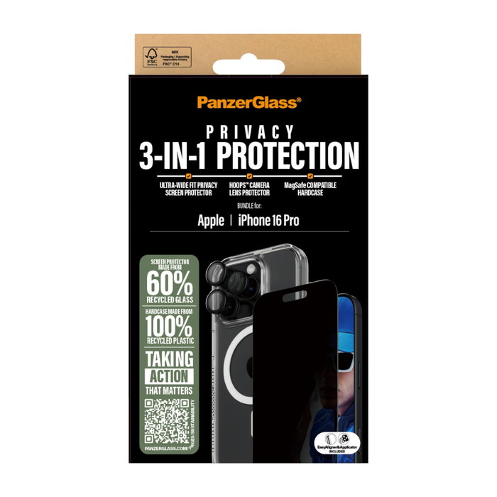 PanzerGlass 3-in-1 Privacy Protection Bundle para iPhone 16 Pro