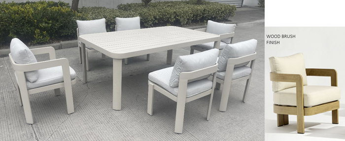 DKD Home Decor Mesa de Comedor para Terraza y Jardín, Set de 7 Piezas en Aluminio y Olefina Marrón, 105 x 75 x 182 cm DKD Home Decor Mesa de Comedor para Terraza y Jardín, Set de 7 Piezas en Aluminio y Olefina Marrón, 105 x 75 x 182 cm