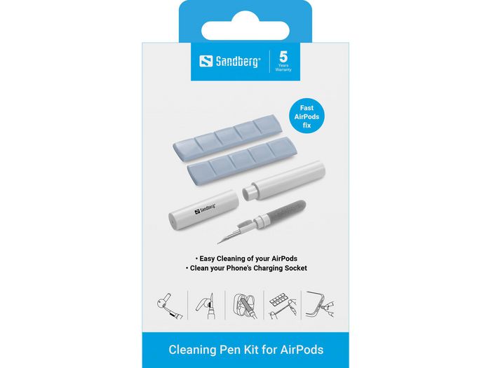 Sandberg Kit de Limpieza Multifunción para AirPods y Auriculares In-ear, Elimina Suciedad y Grasa
