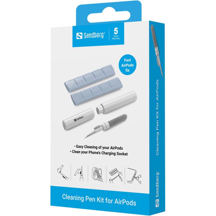 Sandberg Kit de Limpieza Multifunción para AirPods y Auriculares In-ear, Elimina Suciedad y Grasa