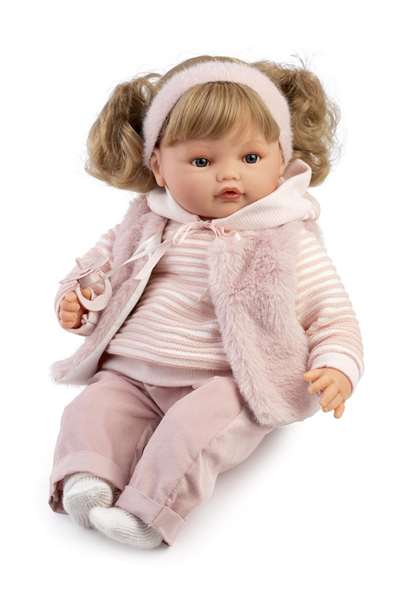 Antonio Juan Muñeca Beni Lloro 42cm con Mecanismo de Sonido, Jersey Rayas, Funciona con Pilas, Idioma Español y Otros