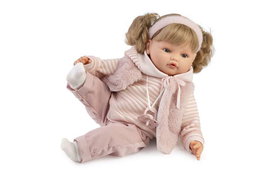 Antonio Juan Muñeca Beni Lloro 42cm con Mecanismo de Sonido, Jersey Rayas, Funciona con Pilas, Idioma Español y Otros