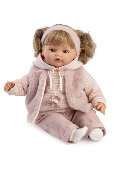 Antonio Juan Muñeca Beni Lloro 42cm con Mecanismo de Sonido, Jersey Rayas, Funciona con Pilas, Idioma Español y Otros