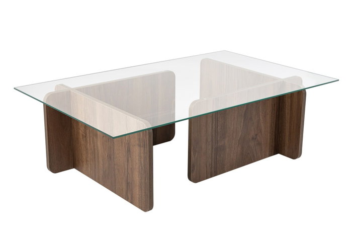 Nordure Mesa de Centro Flavio Nogal Cristal Templado Tablero Melamina 105x65x30 cm