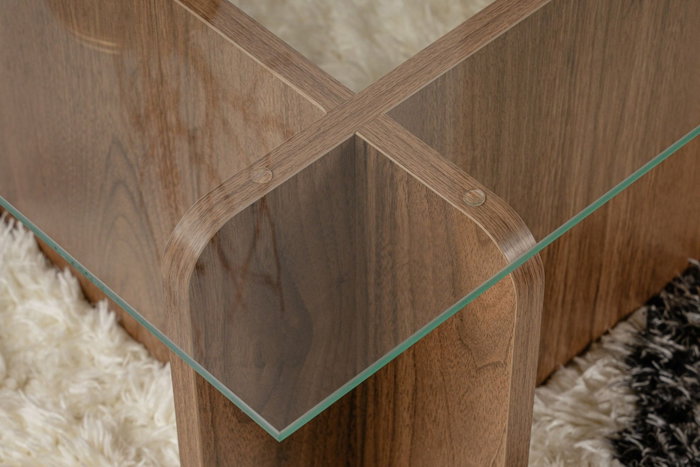 Nordure Mesa de Centro Flavio Nogal Cristal Templado Tablero Melamina 105x65x30 cm