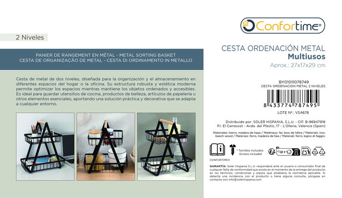 Inde Cesta de Ordenación Metal 2 Niveles 27x17x29 cm (8 Unidades)