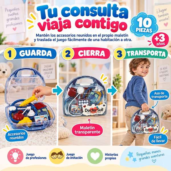 JugaToys Maletín Doctor con 10 accesorios