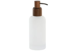 DKD Home Decor Dosificador Cristal Acacia Mate Blanco y Marrón 8x7x21 cm