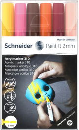 Marcador Acrylic Schneider Paint-It 310 Conico (2 Mm) Estuche De 6 (Amarillo, Fucsia, Marrón, Naranja, Borgoña, Albaricoque)