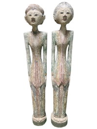 DKD Home Decor Set de 2 Figuras de Madera Tallada Policromía TALLAS INDO 24
