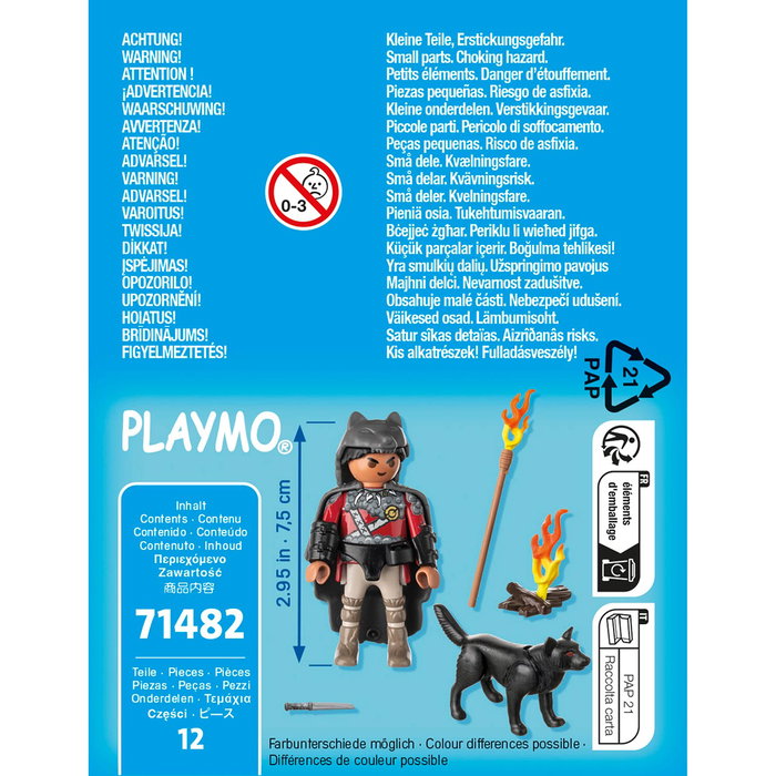 PLAYMOBIL Guerrero Con Lobo, Figura Special Plus 71482, Figura de Acción con Capa y Lobo con Articulaciones Móviles, Juguete para Niños +4 Años