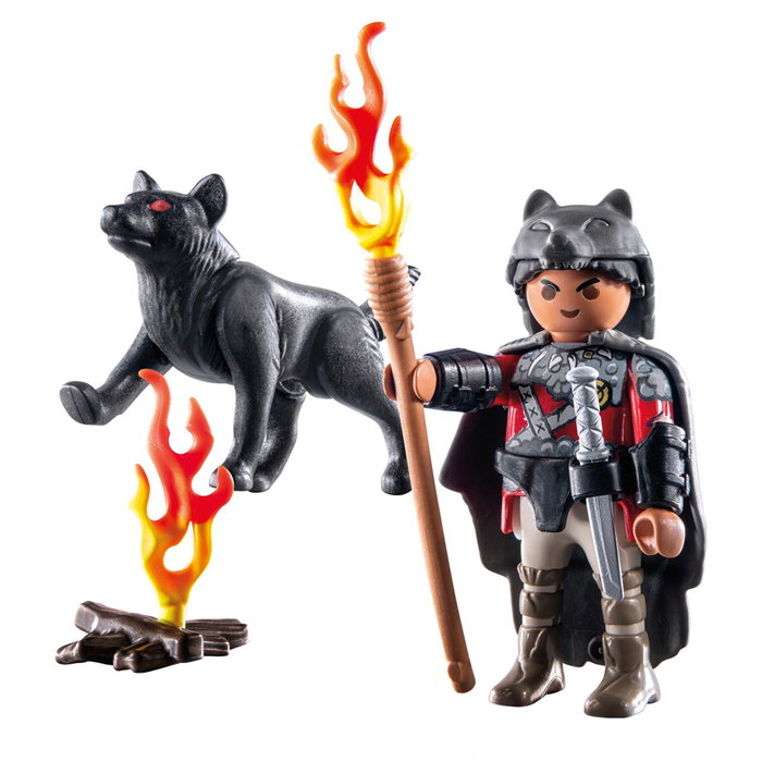 PLAYMOBIL Guerrero Con Lobo, Figura Special Plus 71482, Figura de Acción con Capa y Lobo con Articulaciones Móviles, Juguete para Niños +4 Años