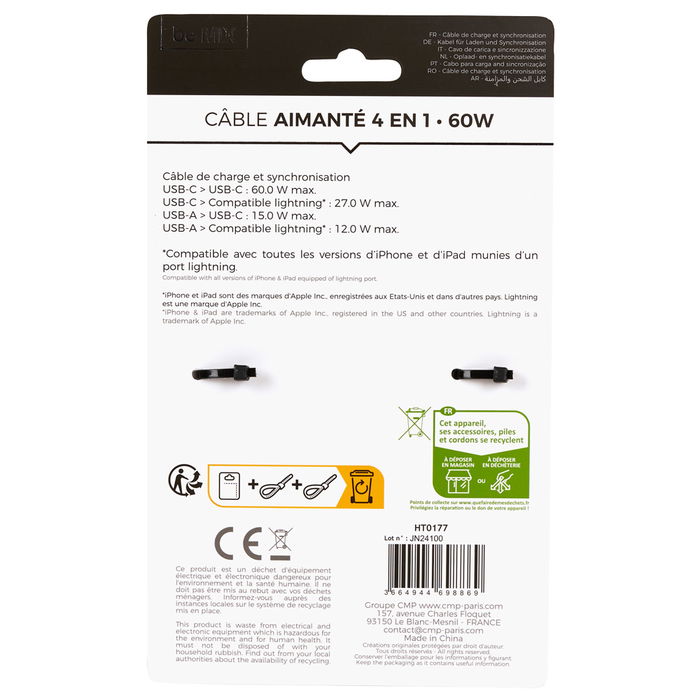 Be Mix Cable Magnético 4 En 1 60W de Plástico