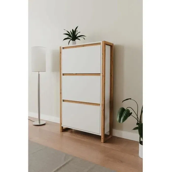 Denver Zapatero 49A Blanco/Roble - 70 x 25 x 125 cm