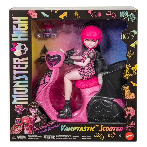 Mattel Muñeca Monster High Draculaura y su Scooter 21,30x27,90x9,74 cm Edad Mínima Recomendada: 4 Años