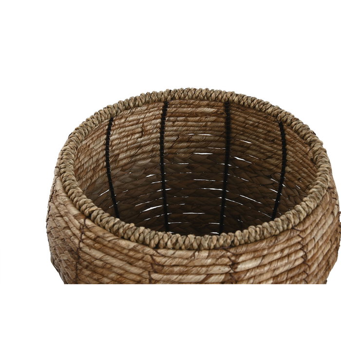 DKD Home Decor Set de 3 Maceteros de Fibra y Metal Natural 35x35x25 cm