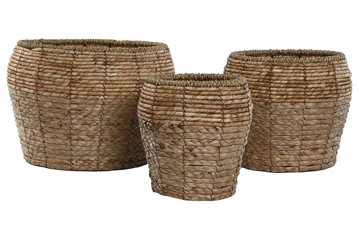 DKD Home Decor Macetero Tropical Set de 3 Fibra Metal Natural 35 x 25 x 35 cm DKD Home Decor Macetero Tropical Set de 3 Fibra Metal Natural 35 x 25 x 35 cm