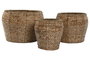 DKD Home Decor Macetero Tropical Set de 3 Fibra Metal Natural 35 x 25 x 35 cm