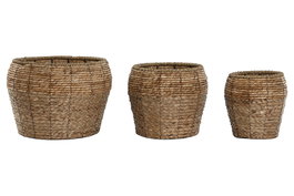 DKD Home Decor Set de 3 Maceteros de Fibra y Metal Natural 35x35x25 cm