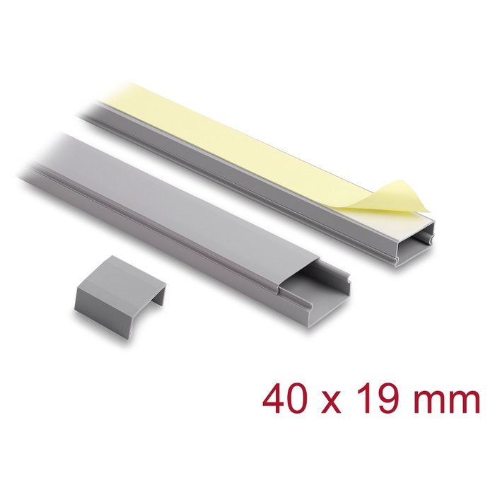 DeLOCK 22091 Canaleta autoadhesiva con tapa deslizante 40 x 19 mm, 2 unidades, Gris