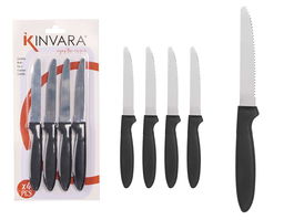 KINVARA Set 4 Cuchillos Sierra Negros 12x26x1 cm Acero Inoxidable PP (Set de 12)