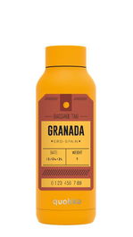 QUOKKA Termo Acero Inoxidable 510 ml, Color Ámbar Amarillo Sólido, Etiqueta Personalizada Granada - Aislado para Bebidas Calientes y Frías