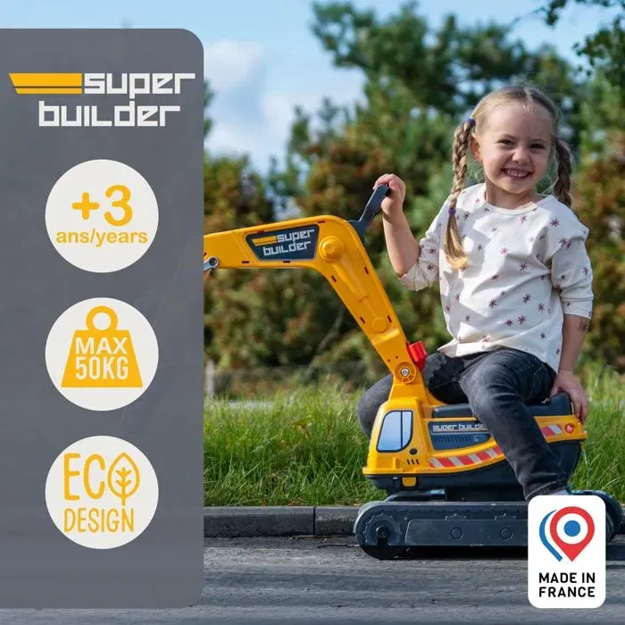 Falk Excavadora Power Shift - Excavadora con excavadora totalmente articulada, cabina giratoria 360°, para niños a partir de 2 años, Amarillo