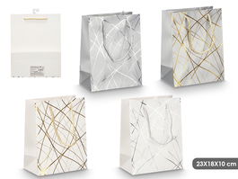 Pincello Bolsa Asa Rayas Oro Plata 23x18x10 cm Papel Textil (Set de 48)