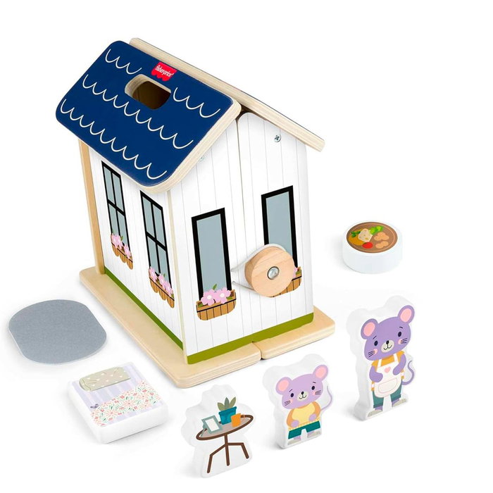 Fisher-Price Casa de Muñecas de Madera Portátil Jgr81 con 6 Piezas - Juguete para Niños +3 años