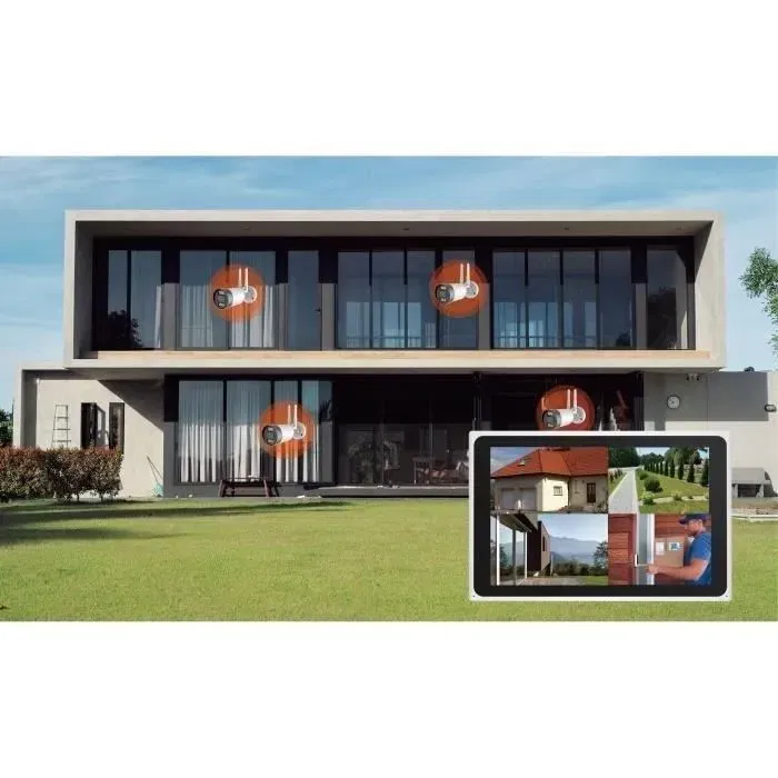 Link2Home Kit 2 Cámaras Wi-Fi + NVR con Pantalla LCD 10.1" - Sistema de Vigilancia 3MP con Detección Inteligente, Visión Nocturna, Almacenamiento 6 TB, IP55 Link2Home Kit 2 Cámaras Wi-Fi + NVR con Pantalla LCD 10.1" - Sistema de Vigilancia 3MP con Detección Inteligente, Visión Nocturna, Almacenamiento 6 TB, IP55