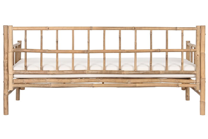 DKD Home Decor Sofá de Jardín y Terraza con Cojín Desenfundable, Marrón Crudo, Bambú y Algodón, 180 x 70 x 80 cm