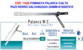 FOMINAYA Palanca de descarga alta de hierro galvanizado 275mm PA25