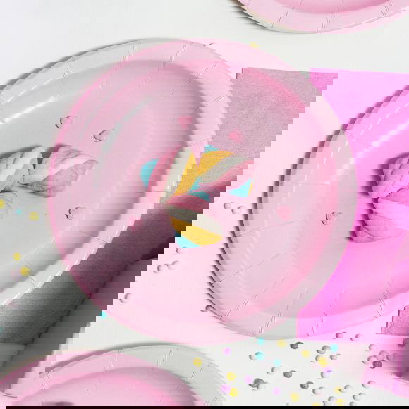 Algon Set 10 Platos Cartón Rosa Baby Shower 21 cm x 21 cm x 1.5 cm (24 Unidades)