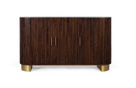 GINER Y COLOMER - Aparador con Laterales Curvos de Madera de Mango Color Nogal y Tapa de Mármol Sintético Blanco - 150 cm x 86 cm x 40 cm