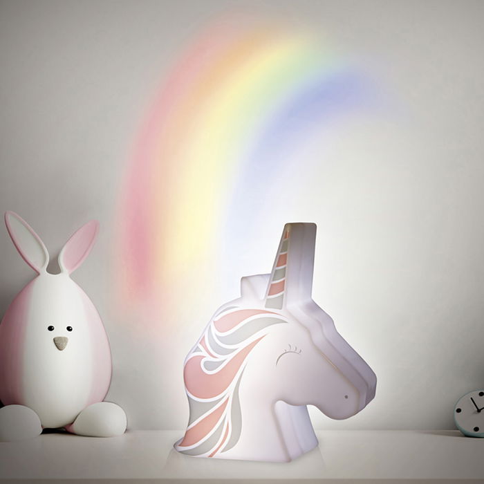 Home Deco Kids Luz Quitamiedos Unicornio Licorne con Proyector Arcoíris 16 cm