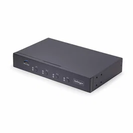 StarTech.com Conmutador KM USB 3.0 4 Puertos con Conmutación por Ratón para 4 Ordenadores - Comparte Periféricos y Audio - TAA Negro