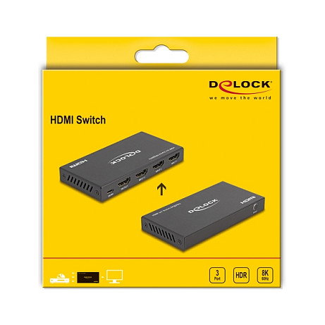 DeLOCK Conmutador HDMI 3 Entradas 1 Salida 8K 60 Hz, Negro