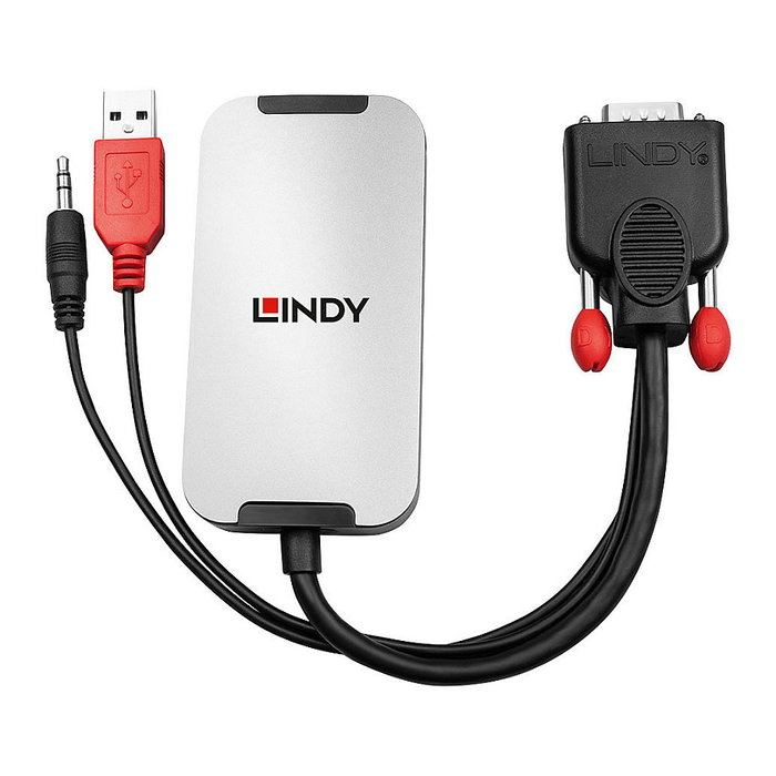 LINDY Convertidor VGA a DisplayPort 1.2 38296 - Hasta 1080p 1920 x 1080 Pixeles, Negro/Blanco