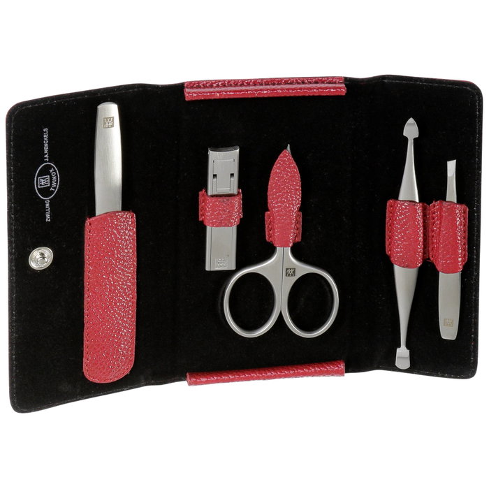 Zwilling Set de manicura Asian Competence de 5 piezas con estuche de piel rojo