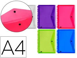 Liderpapel 36669 Carpeta Dossier Broche Polipropileno Din A4 Pack 5 Colores Surtidos Transparente Multitaladro