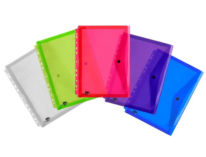 Liderpapel 36669 Carpeta Dossier Broche Polipropileno Din A4 Pack 5 Colores Surtidos Transparente Multitaladro