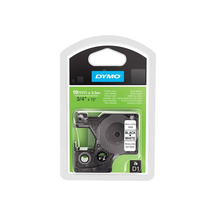 Dymo Cinta de Transferencia Térmica D1 Negro sobre Blanco 19mm x 3,5m Nylon Flexible