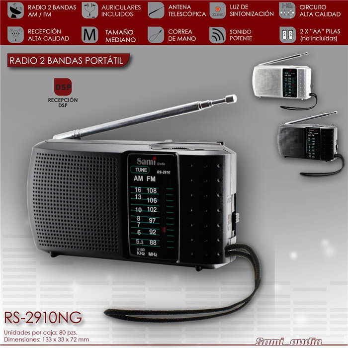 SAMI Radio 2 Bandas con Auriculares, Horizontal, Color Negro