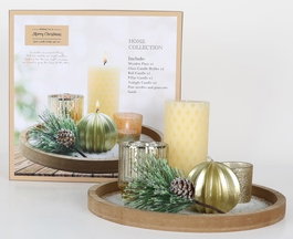 DKD Home Decor Set de 6 Velas de Cristal con Bandeja de MDF Dorada