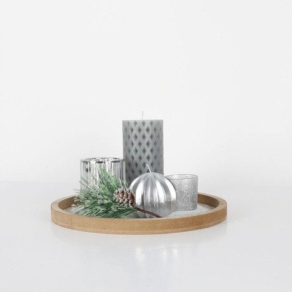 DKD Home Decor Set de 6 Velas de Cristal con Bandeja de MDF Dorada