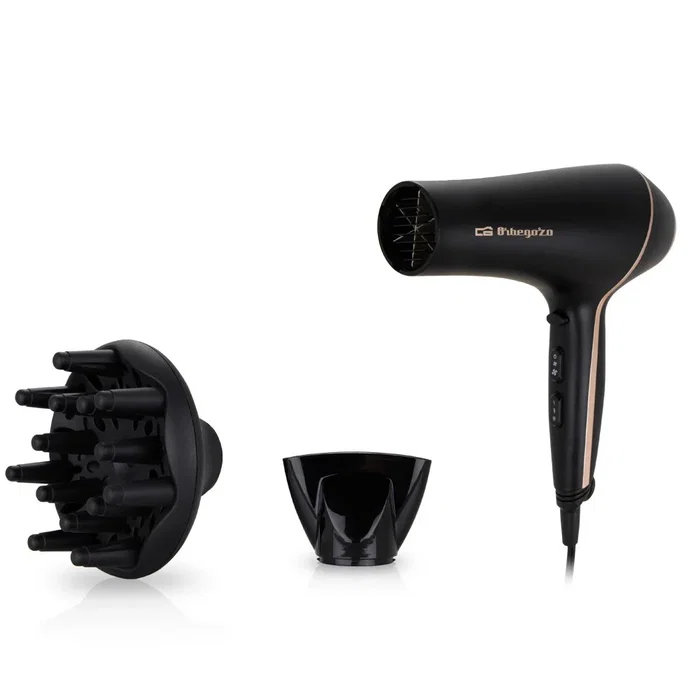 Orbegozo SE-2065 Secador de Pelo 2000W, 3 Temperaturas, 2 Velocidades, Aire Frío, Difusor y Concentrador, Negro y Cobre