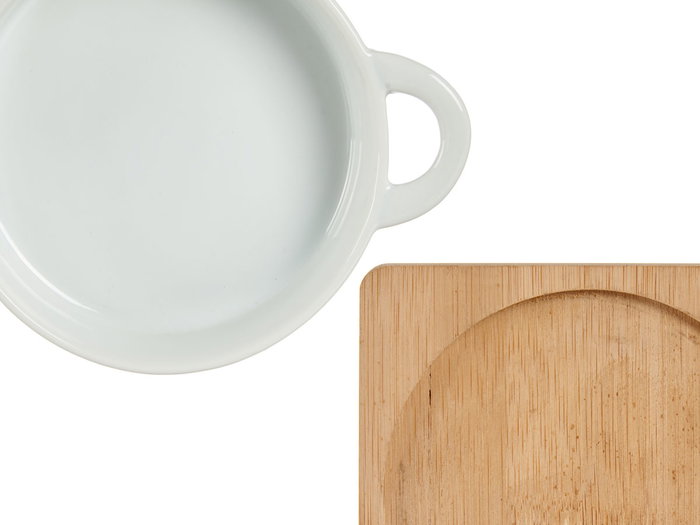 Vessia Bandeja Redonda Cerámica Blanca con Base Bambú Natural 17.2x14x5 cm (Set de 24) Vessia Bandeja Redonda Cerámica Blanca con Base Bambú Natural 17.2x14x5 cm (Set de 24)