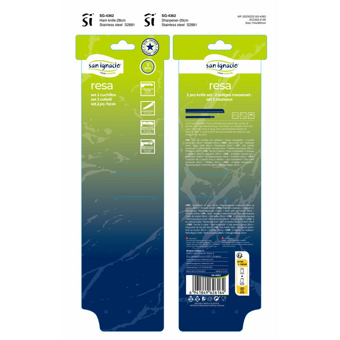 San Ignacio Juego de Cuchillo Jamonero y Chaira SG-4362 en Acero Inoxidable