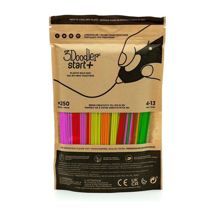 3Doodler Filamento Start+ 250 Neon Glow - 5 Colores Fluorescentes (Verde, Naranja, Rosa, Rojo, Amarillo) para 3Doodler Start y 3D Build&Play